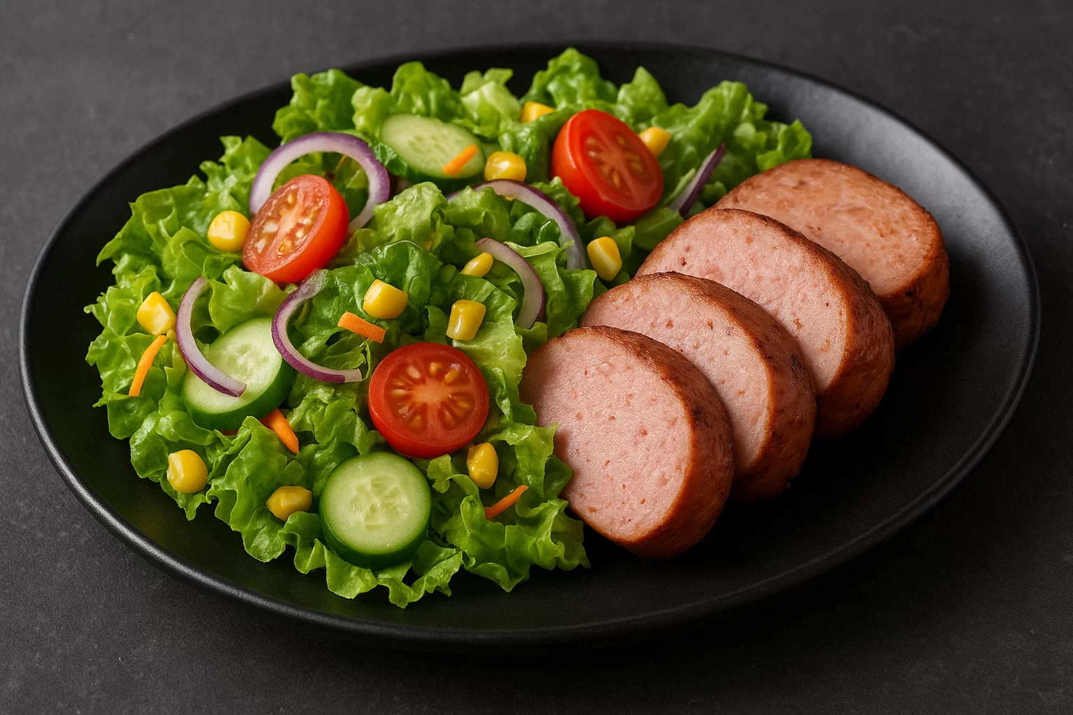 Leberkase salata sa svježom sezonskom salatom i pečenim mesnim sirom - NutriBox Leberkase salata sa svježom sezonskom salatom i pečenim mesnim sirom