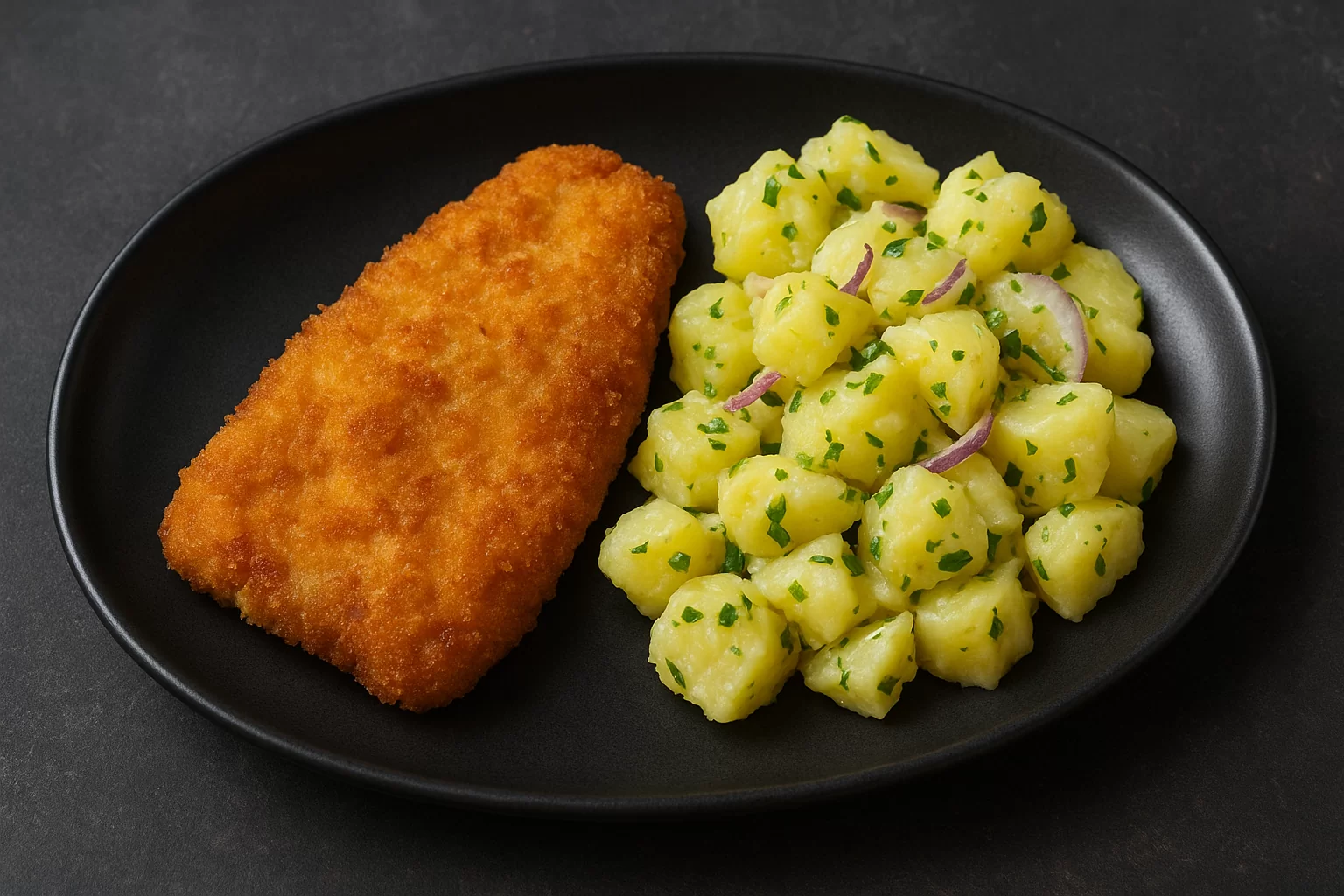 Pohani file oslića na bečki sa krumpir salatom - NutriBox Pohani file oslića na bečki sa krumpir salatom