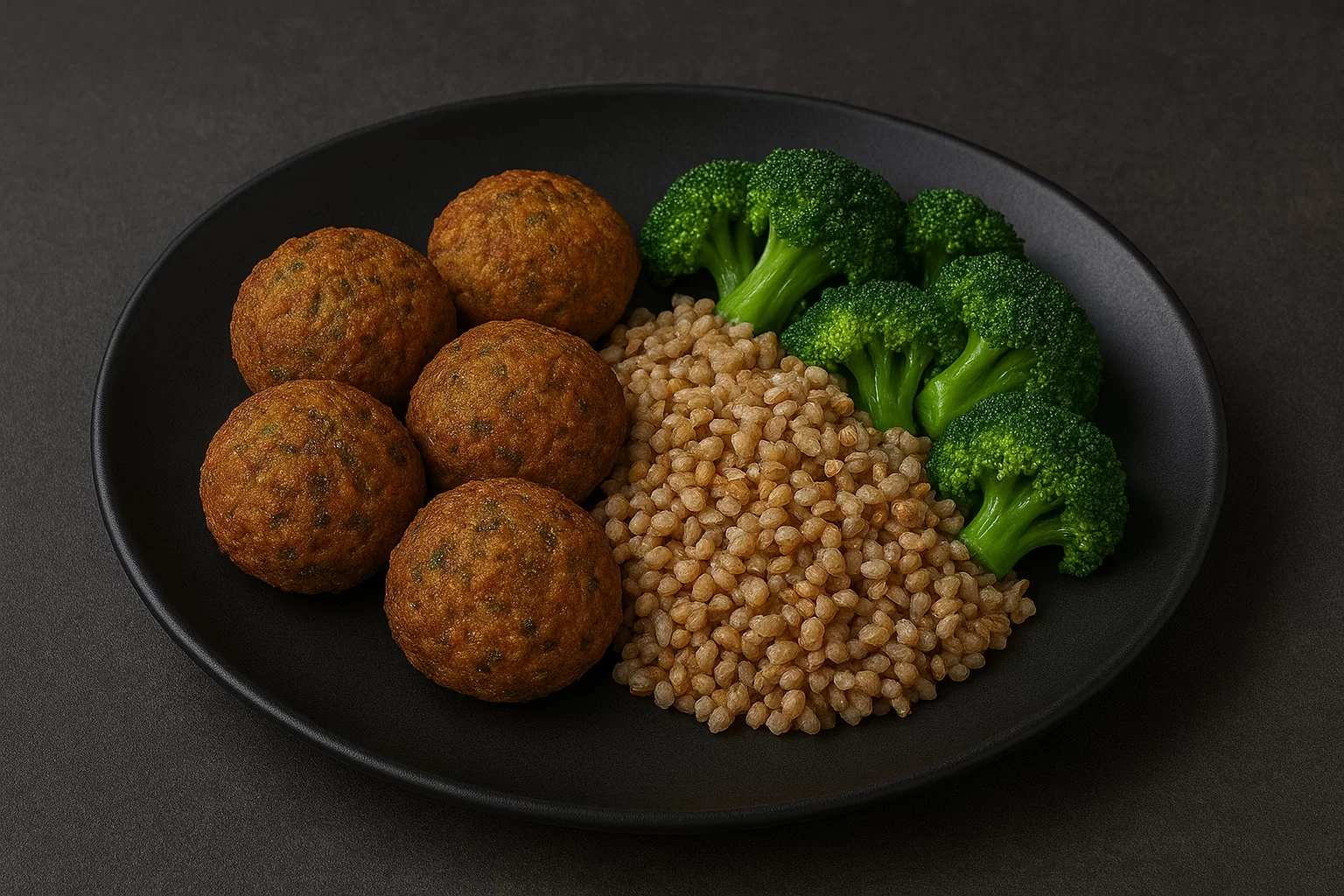 Prženi falafel sa pirjanom heljdom i brokulom na mas.ulju - NutriBox Prženi falafel sa pirjanom heljdom i brokulom na mas.ulju