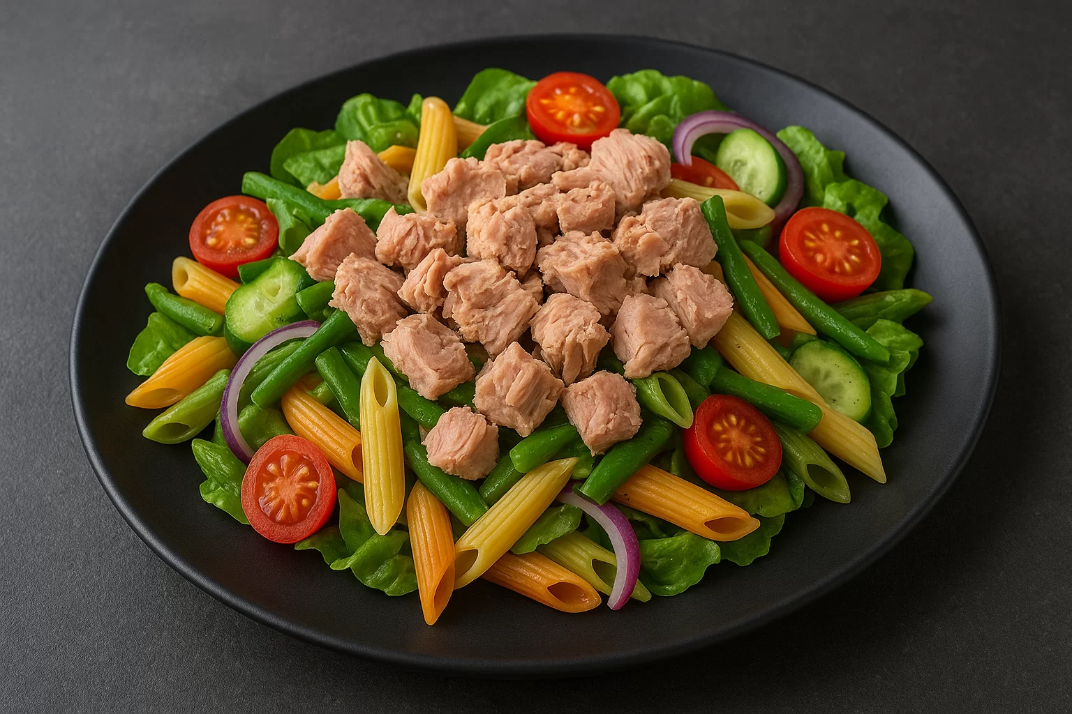 Tuna salata sa svježim sezonskim povrćem i pennama tricolore - NutriBox Tuna salata sa svježim sezonskim povrćem i pennama tricolore