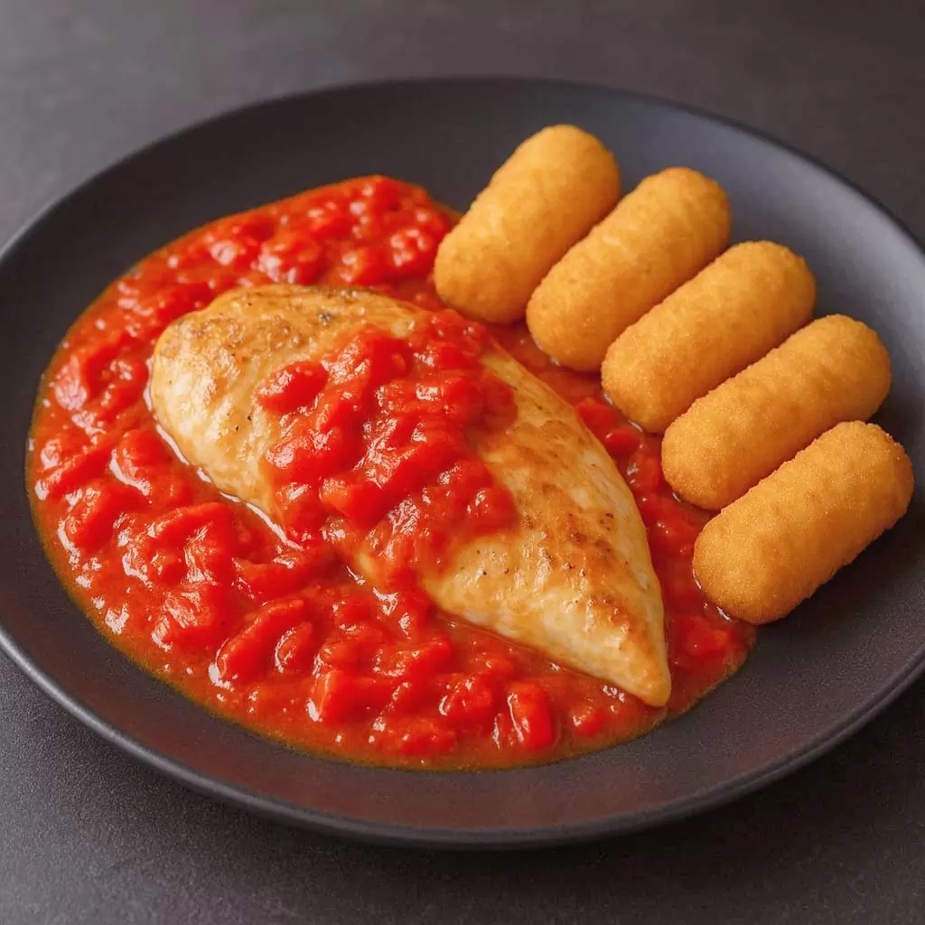 Pureći file u umaku od svježe paprike sa prženim kroketima od krumpira - NutriBox Pureći file u umaku od svježe paprike sa prženim kroketima od krumpira